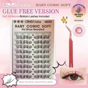 COLOR.labs Baby Comic Manga Eyelash Extensions Wisp Book 336pcs Top Lashes + 48pcs Bottom Lashes w/ Free Tweezers and 5ml Glue Eye Makeup & Cosmetic Reusable Cluster Lashes