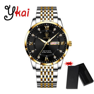 【With Box】Ykai Original Watches Fashion Mens Watches Luxury Brand Male Business Luminous Calendar Stainless Steel Strap Quartz Waterproof Watches Clock Gifts 836G