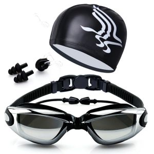 Combo Kính bơi người lớn tráng gương kèm mũ bơi và bịt tai kẹp mũi  cho bé trẻ em-NIEVE