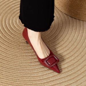 [Free Shipping] Versatile And Elegant Pointed-Toe Pumps High Heels Stylish Autumn/Winter Collection Square Buckle Design Slimming Effect And A Glossy Finish