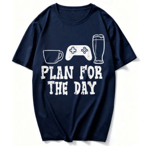 [Local Stock] HBESTY  Plan for Day Coffee Video Game Funny Gaming Gamer Dad Men T-Shirt Gaming Enthusiast Funny Outdoors High Quality Cotton Tees