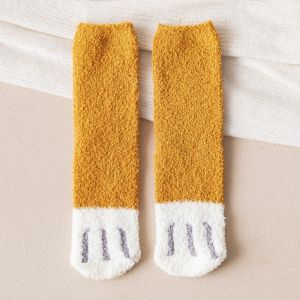 Cute Cat Paw Thick Maternity Confinement Fluffy Sleeping Socks Stokin Tebal Tidur Pantang 珊瑚绒中筒长袜猫爪可爱加绒月子加厚保暖睡觉袜