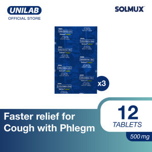 Unilab Solmux Advance 12 Tablets - Cough with Phlegm Medicine Carbocisteine with Zinc for Added Immunity