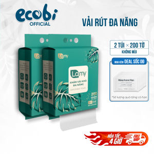 Thùng 02 túi Khăn vải khô đa năng Lamy 200 tờ túi rút treo tường lau mặt tẩy trang khăn lau cho bé