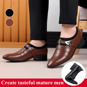 Mens Business Casual Shoes with Pointed Toe Leather Upper in Big Sizes