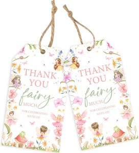 Jollyboom 50Pcs Fairy Thank You Gift Tags Fairy Theme Gift Tags Thank You for Celebrating with US Tags Double-Sided Printing for Girl Birthday Baby Shower Wedding Bridal Shower Party