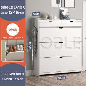 LENOBLE Shoe Cabinet Wood Shoe Cabinet Long100cm 3 Doors 6 Layers Shoe Storage Cabinet Large Capacity 30 Pairs of Shoes