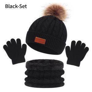 3PCs Children Gloves Hat Scarf Set Thick Warm Winter Beanie Scarf Gloves Winter Hat For kids