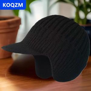 [COD] KOQZM Mùa đông ấm áp dệt kim Beanie với vành và Tai Flap lông cừu ấm Lót mũ nồi cho nam giới cho đi xe đạp ngoài trời ấm áp hàng ngày đi lại