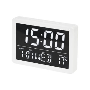 【SKIT SG】Digital LCD Alarm LED Table Clock with Volume Control and Brightness Adjustment 8 Bell Sound Large Display BackLight Voice Control Calendar Thermometer Temperature Snooze  for Bedside Desktop Home Deco Powered by AAA Battery/Type-C USB Cable