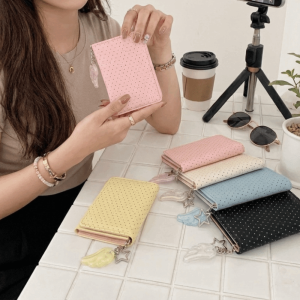 PYA94 Nhẹ Ví ba gấp chấm bi  Dây Chuyền Cánh Sao Da PU Ví đựng tiền xu Đơn giản 5 khe cắm thẻ Người giữ thẻ Phụ nữ
