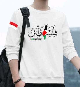Sale Spesial Sweater Crewneck Elegan Kaos Pria Trendy Sweatshirt  Kasual Sweter Cowok Gaza Palestine