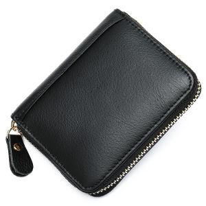 NEW Genuine Leather Card Holder Zipper Short ID Credit Card RFID Blocking Slim Mini Wallet Organ Cardbag