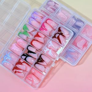 MIRELAE 288pcs Glossy Finish Press On Nails Colorful Medium Square French Tip Nails Nude False Nails Nail Extension