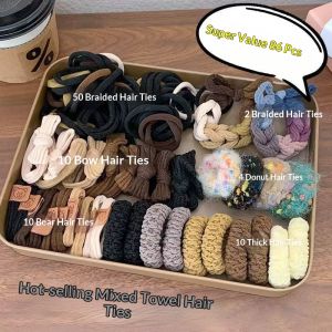 JJT Trendy Knitted Hair Ties Set for High Ponytail Handmade Elastic Hair Bands with Cute Designs Fashionable Korean Style Hair Accessories
