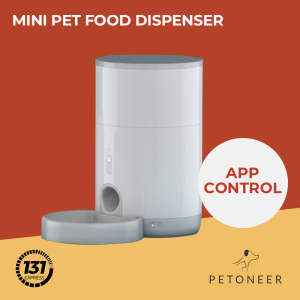 Petoneer Mini Pet Food Dispenser 2.6L APP Remote Control Timer Live Alert Anti-Jam Dual Power Supply