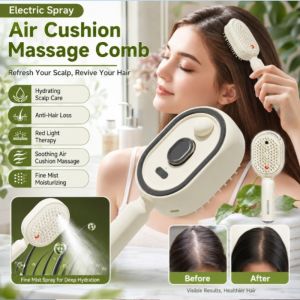 Electric Massage Comb Self Cleaning Detangling Hair Brush Anti Static Scalp Massage Air Cushion Mist Spray Smoothing Volumizing Comb