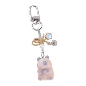 Lightweight Felt Groundhog Key Holder Felt Animal Pendant Keyring with Bowknot Pearls Fun Bag Decoration for Students