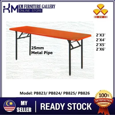 KM Furniture 3V Folding Banquet Table /Function Table/ Catering Table With Plastic Table Top (PB823/824/825/826)/Meja Lipat/ Meja Katering/ Meja Tuisyen/ Meja Belajar