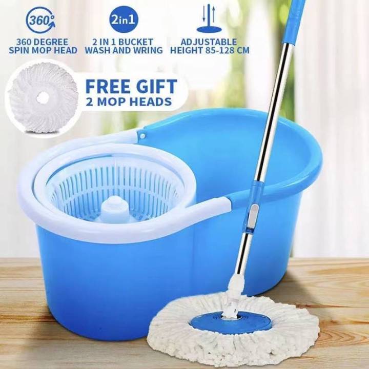 360° Rotating Head Easy Magic Floor Mop Bucket 2 Head Microfiber ...