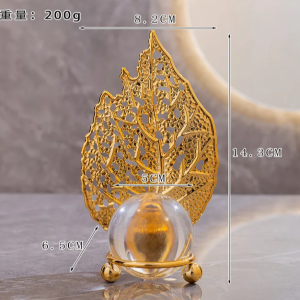 Hiasan Pajangan Meja INS Luxury Gold Leaf Crystal Ball Ornament Home Decor Photo Props