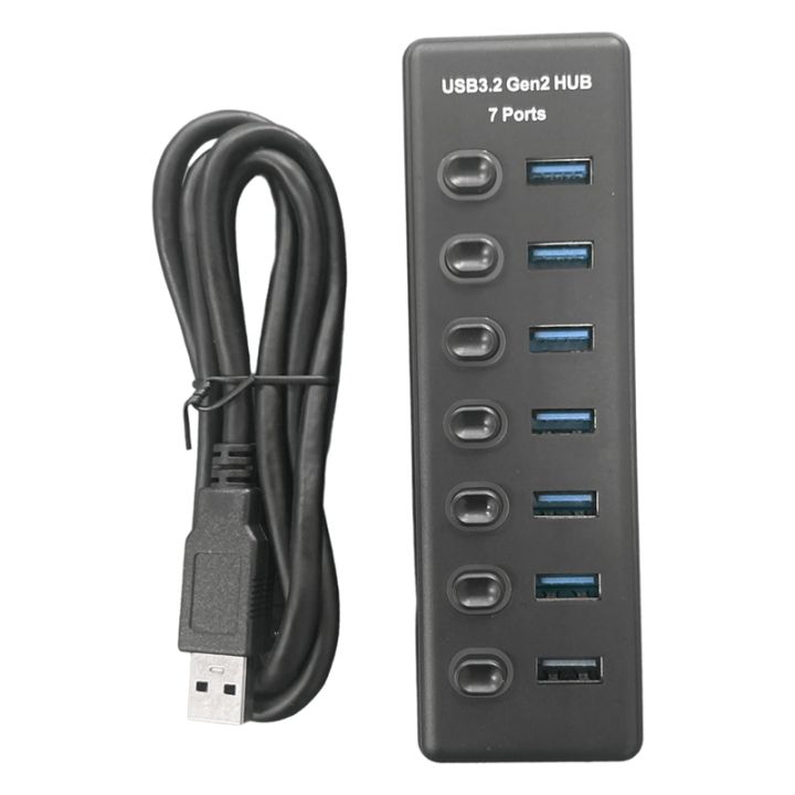 SJYJ-7 Port USB3.2 Gen2 HUB 10Gbps USB 3.0 Hub with Individual Switch ...