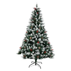 【FREE GIFT】NUVOX 4-10FT Christmas Tree with 450-1300 Tips for Fullness Berry Christmas Tree Artificial Snowflake Christmas Tree with Metal Stand Decor Berry Pinecone White Tips Snow Effect X-mas Decoration