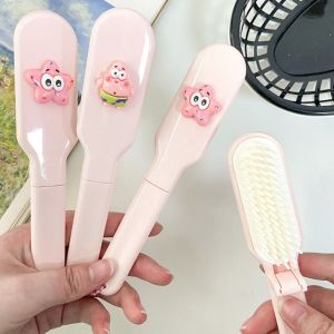 FGJHD ถุงอากาศอากาศ หวีพับได้ Patrick Star มินิมินิ แพทริคสตาร์ หวีผมการ์ตูน น่ารักน่ารักๆ ทนทานต่อการใช้งาน แปรงผมพกพา สำหรับผู้หญิง