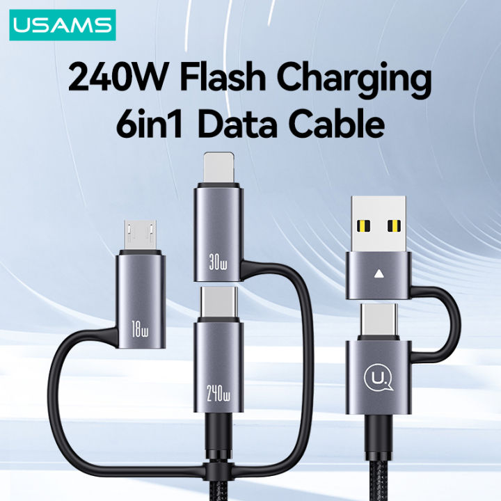 USAMS 240W 6-in-1 Fast Charging Cable 2 Input 3 Output Aluminum Alloy ...