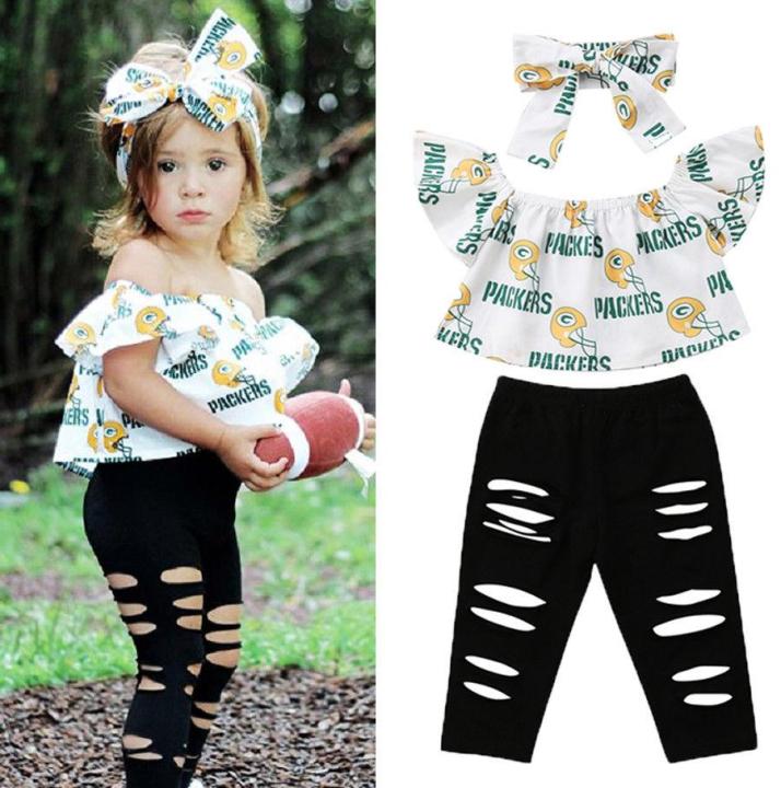 Cute Baby Girls Outfits Tops+Ripped Legging Trousers 2pcs Outfits Clothes  Set