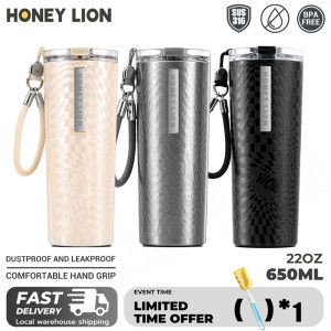 HoneyLion - 650ml Y2K Checkerboard Tumbler Seamless Inner Stainless Steel Coffee Mug Leakproof Portable Travel Cup