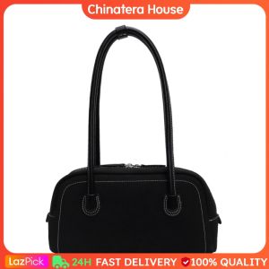 Shoulder Bag for Women Multi Pocket Underarm Bag Faux Suede Solid Color Handbag Zipper for Work Shopping