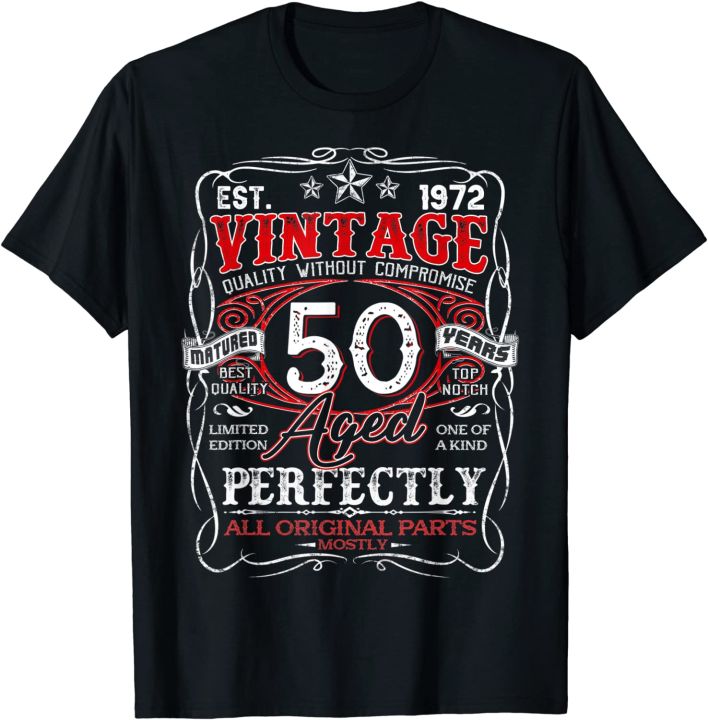 Vintage Retro EST 1972 50th Birthday 50 Years Old Gifts Cotton T