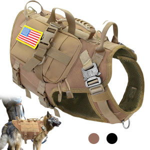 Tactical Dog Harness Military No Pull Pet Harness Vest For Medium Large Dogs Training Hiking Molle Dog Harness With Pouches2026