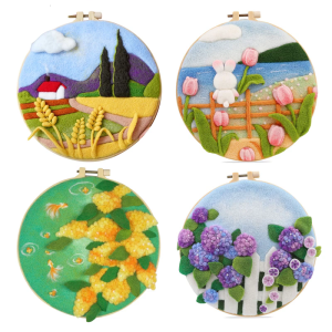 Felting Starter Set For Florals Creation With Sturdy Linen Fabric And Templates