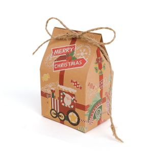 5Pcs Retro Cowhide Carton Santa Claus Snowman Merry Christmas Gift Bag Christmas New Year Party Candy Biscuit Packaging Supplies