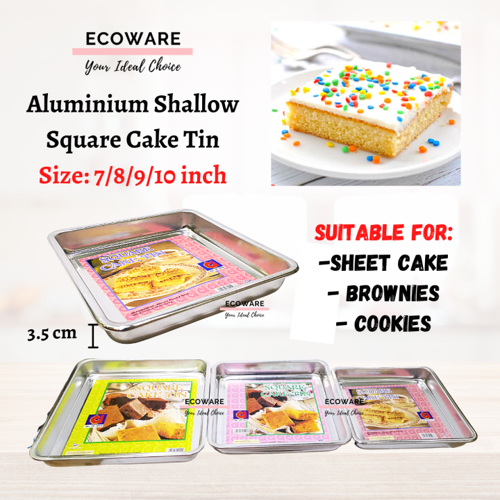 Aluminium Shallow Square Cake Mould (7/8/9/10 inch) Loyang Kek Segi Empat  Loyang Kek Shallow Cake Tin Lazada
