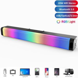Banchugw Computer Game Speakers with RGB Light Powerful Bass Stereo Sound USB 3.5mm Optical Soundbar PC 20W Speaker for PC TV Mobile