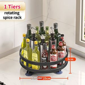 OLIK Bestseller 360° Rotating Spice Rack 1/2/3 Tier Metal Material Kitchen Storage Rack Multifunction Storage Organizer Bathroom Shelf Rotating Shelf Tray for Spice Sorting