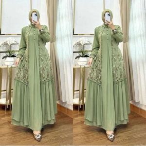New Alluna Dress Bahan Ceruty Mix Brukat Dress brukat terbaru Dress wanita Dress kondangan terbaru