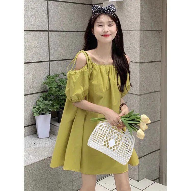 Váy Nữ Dự Tiệc Trễ Vai Tay Phồng Bo Eo, Đầm Dáng Xòe Công Chúa Đi Chơi, Vải  Gấm Hoa, Màu Vàng Xám GA07-25 | Shopee Việt Nam
