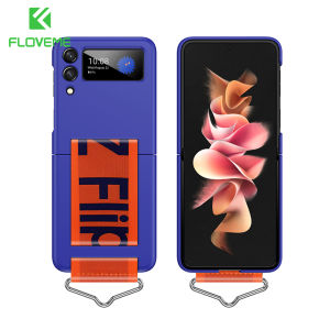 FLOVEME For Samsung Galaxy Z Flip 4 Flip 3 5G With Strap Wristband Ultra Thin Plastic PC Protection Shockproof Back Cover For Galaxy Z Flip 4 Flip 3