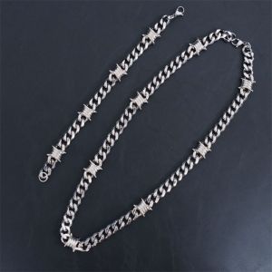 ECLK0G Neo-Gothic Cuban Bracelet Titanium Steel Punk Style Barbed Wire Necklace Wristband Chain Collar ns Choker Necklace Women Men