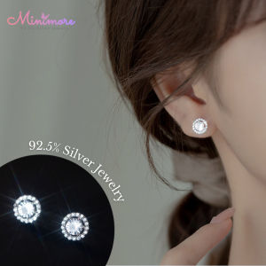 [SE416]🌟ต่างหูเงินแท้ 92.5%🌟Promise Halo Diamond Earring ดีไซน์คลาสสิค silver 925 minimore