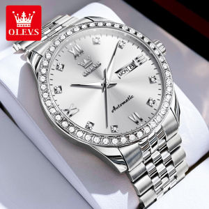 OLEVS mechanical watch for men waterproof luxurious top gold mens fully automatic watch dual calendar luminous diamond dial design stainless steel Men Casual Watches