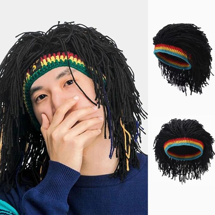 POXIA Birthday Gifts Fancy Brown Hair Accessories Balaclava Handmade Crochet Synthetic Hair Halloween Party Jamaican Knitted Beanies Wig Africa Roots Wig Braid Hat Men Wig Reggae Dreadlocks Wig