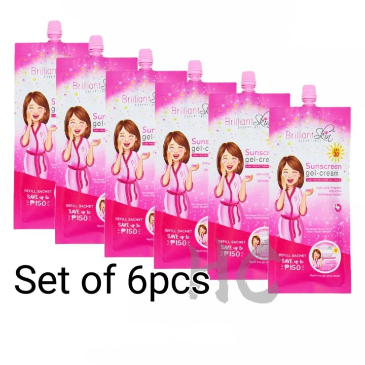 HE【Set of 6pcs】Brilliant Skin Whitening Sunscreen Sunblock Sachet 50g ...