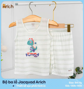 Bộ ba lỗ Arich vải sợi tre thông hơi mềm mát thoáng khí phối sọc in hình cho bé trai bé gái