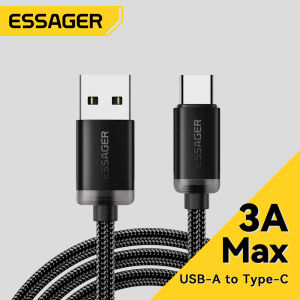 Essager 3A Fast Charging USB A to Type C Cable QC3.0 Fast Charge Cables USB A-C Data Cord For iPhone 15 Huawei Samsung Honor Oneplus Xiaomi Realme Tablet Laptop Mobile Phone Fast Charging USBA Type-C Wire