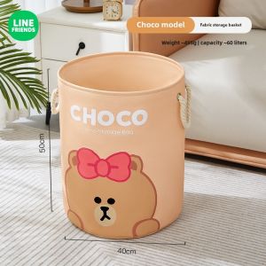 (60L)100% Authentic Line Friends Laundry Baskets High Quality Waterproof Portable Folding Collapsible Bathroom Bag Dirty Cloth Storage Hamper Laundry Basket Storage Basket LFB183